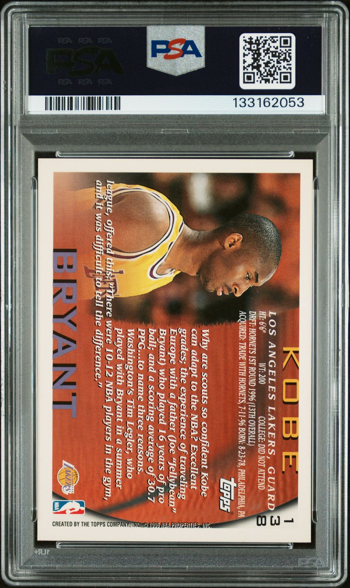 1996 Topps Kobe Bryant #138 Nm-Mt 8 back