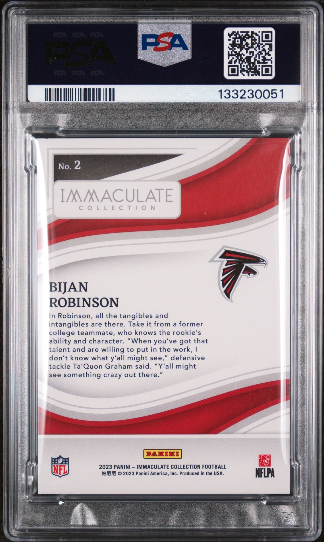 2023 Panini Immaculate Collection Bijan Robinson #2 (Emerald) Mint 9 back