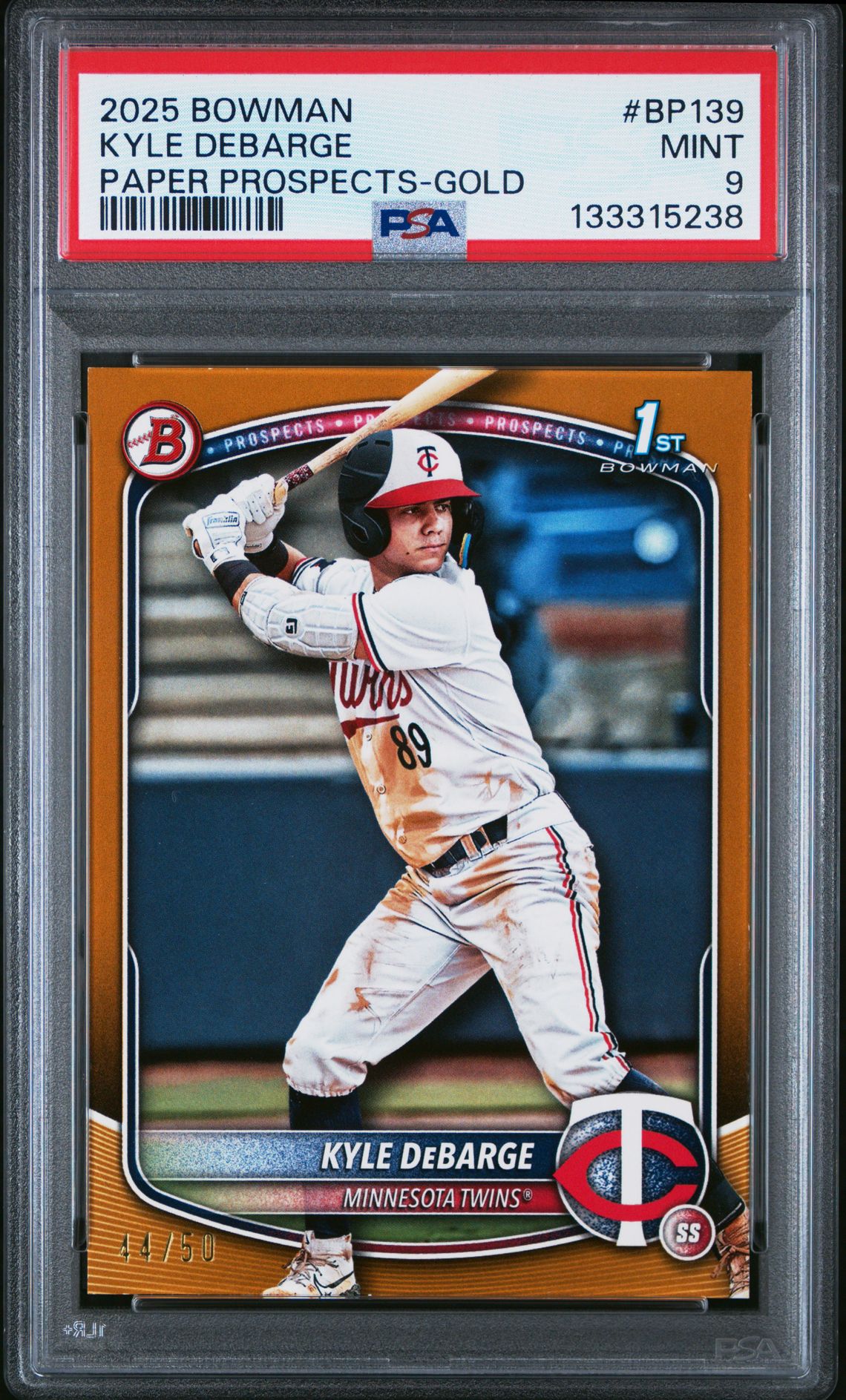 2025 Bowman Paper Prospects Kyle Debarge #Bp139 (Paper Prospects-Gold) Mint 9 front