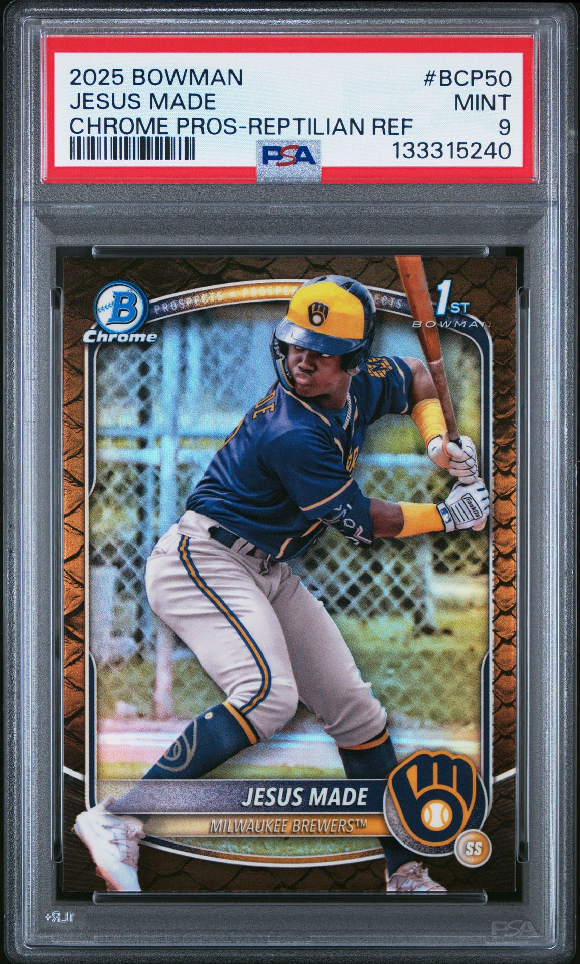 2025 Bowman Chrome Prospects Jesus Made #Bcp50 (Chrome Pros-Reptilian Ref) Mint 9 front