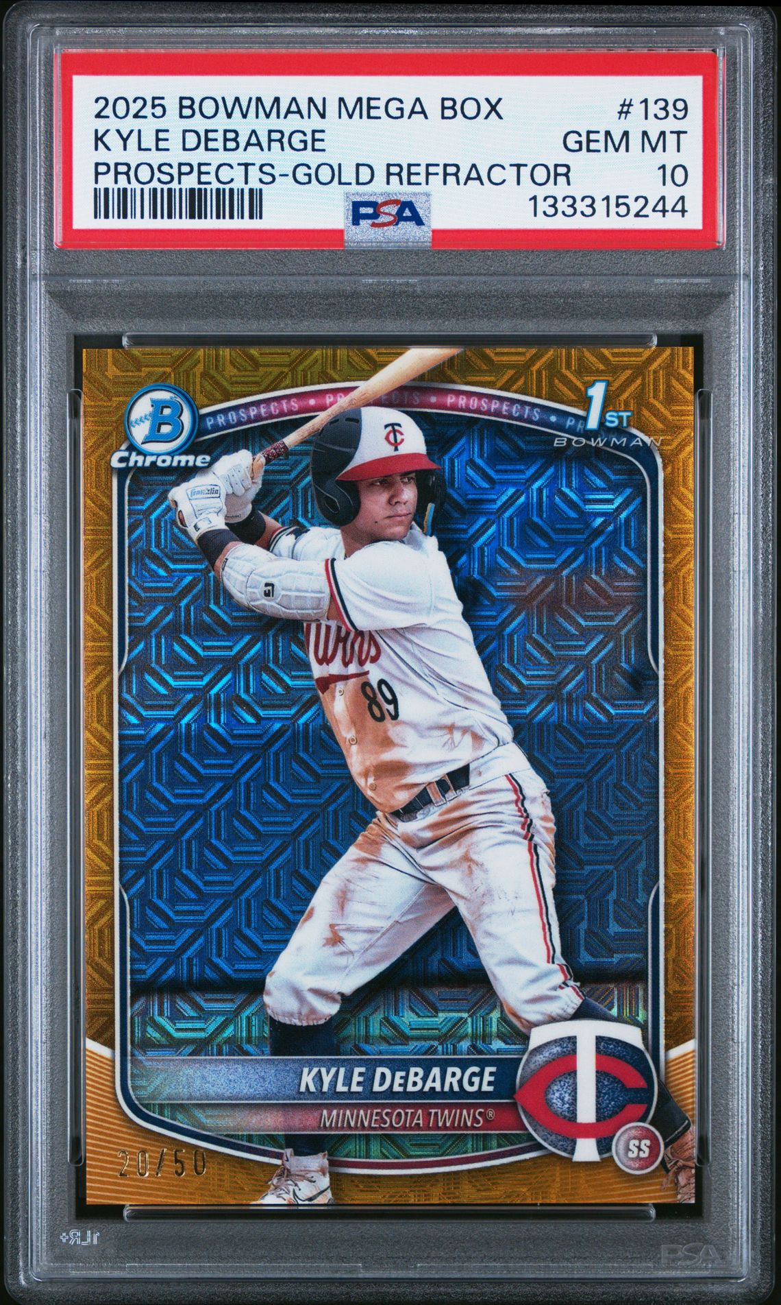 2025 Bowman Mega Box Chrome Prospects Kyle Debarge #139 (Prospects-Gold Refractor) Gem Mt 10 front
