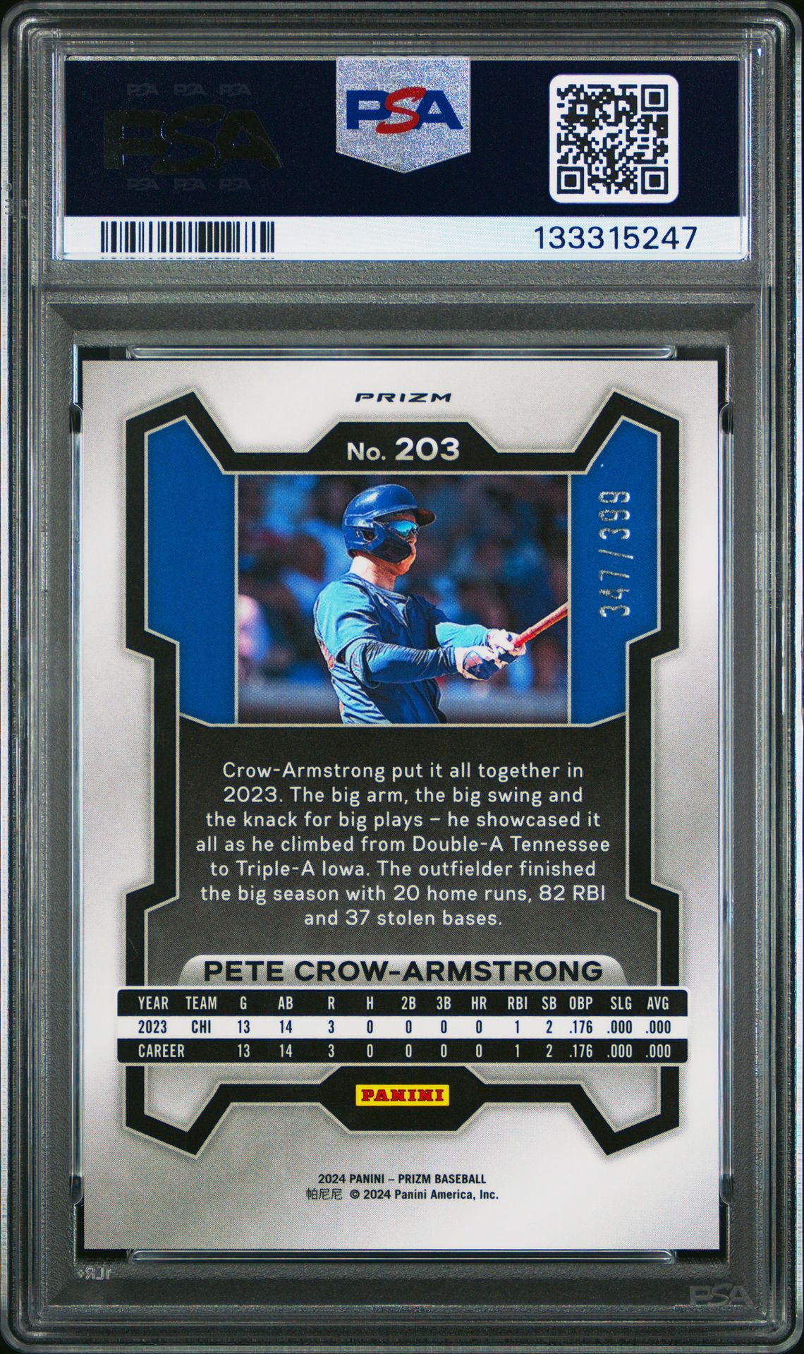 2024 Panini Prizm Pete Crow-Armstrong #203 (Orange Pulsar) Gem Mt 10 back