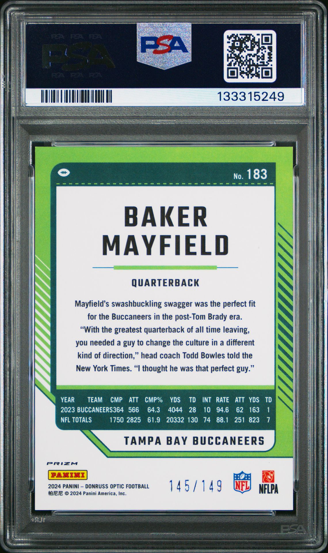 2024 Panini Donruss Optic Baker Mayfield #183 (Flex) Gem Mt 10 back