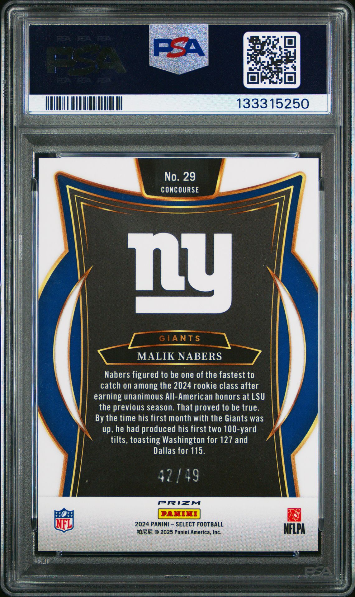 2024 Panini Select Malik Nabers #29 (Red Disco) Mint 9 back