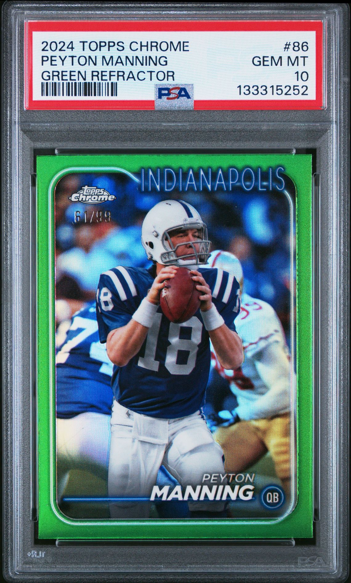 2024 Topps Chrome Peyton Manning #86 (Green Refractor) Gem Mt 10 front