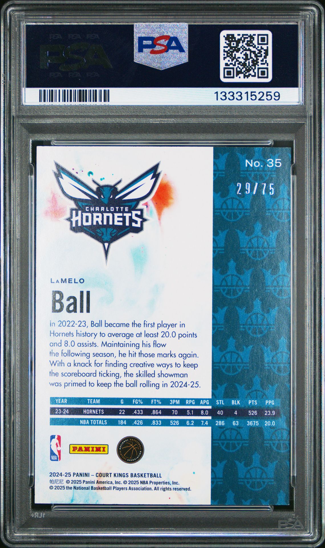 2024 Panini Court Kings Lamelo Ball #35 (Amber) Mint 9 back