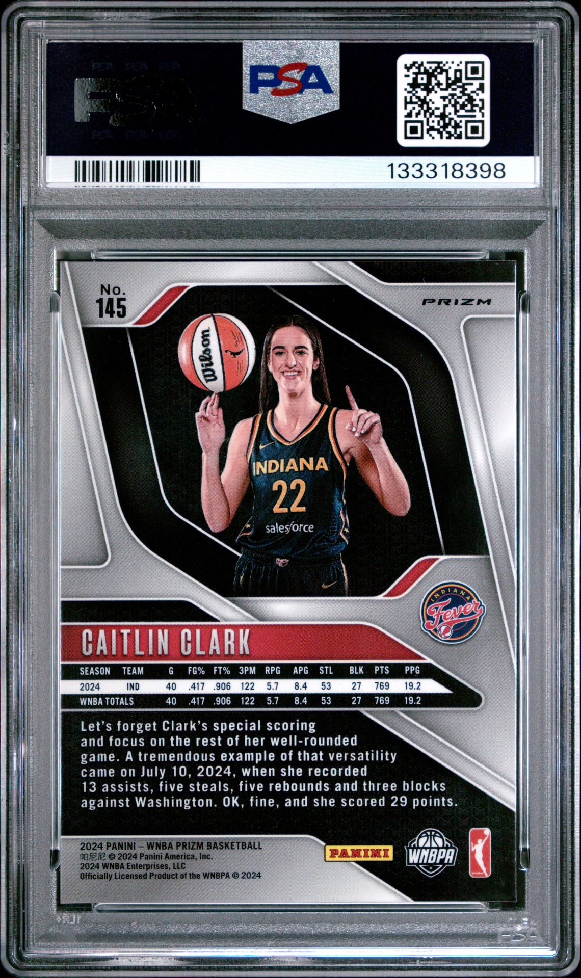 2024 Panini Prizm Wnba Caitlin Clark #145 (Orange Ice) Mint 9 back