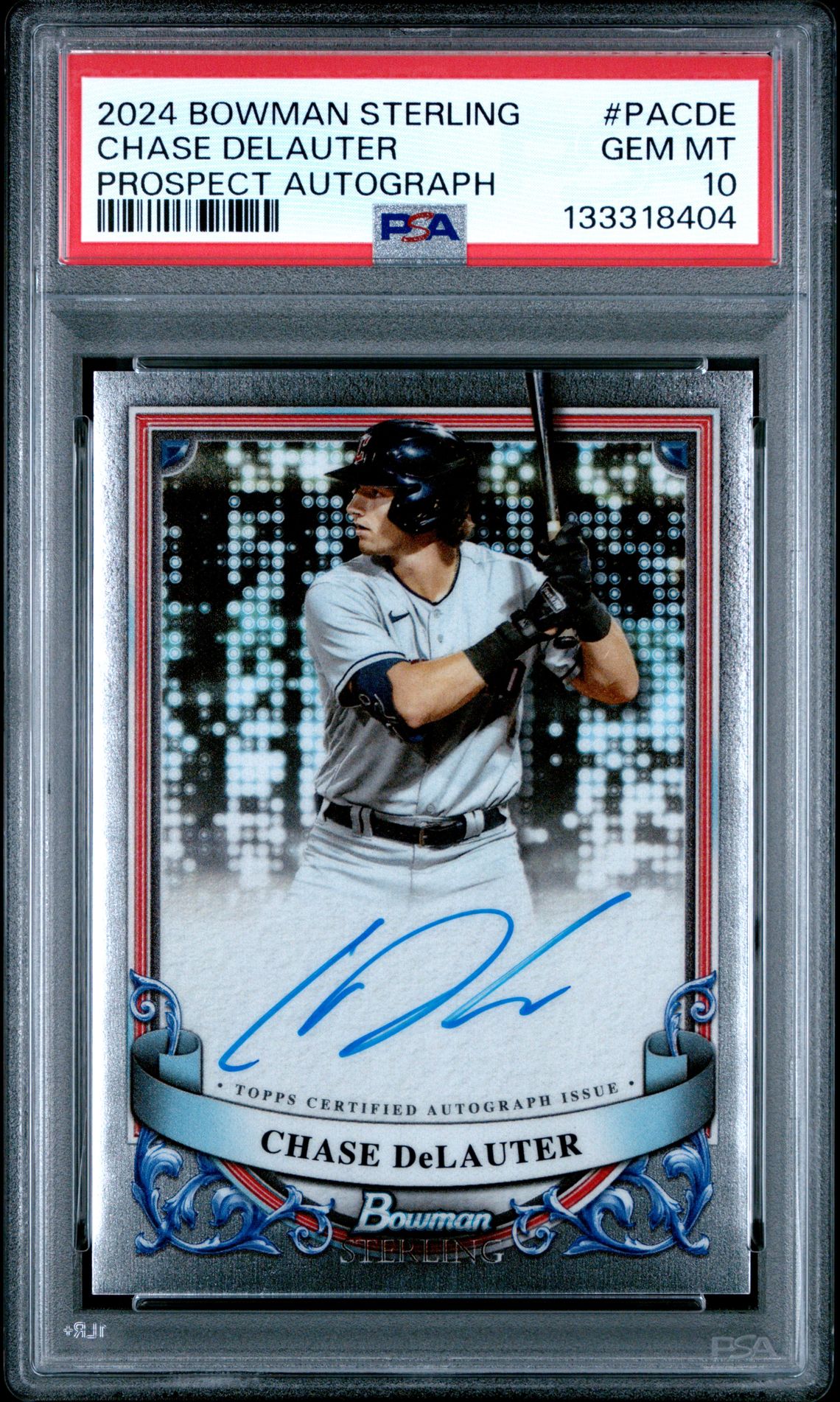 2024 Bowman Sterling Prospect Autographs Chase Delauter #Pacde Gem Mt 10 front