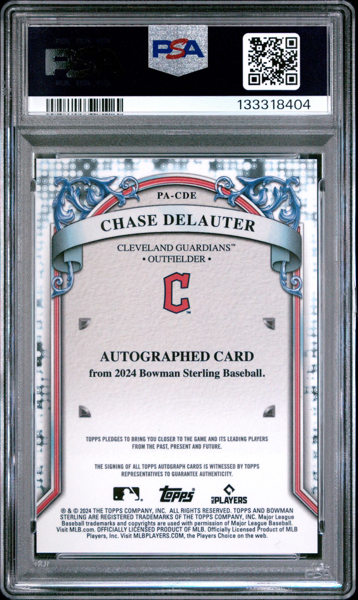 2024 Bowman Sterling Prospect Autographs Chase Delauter #Pacde Gem Mt 10 back