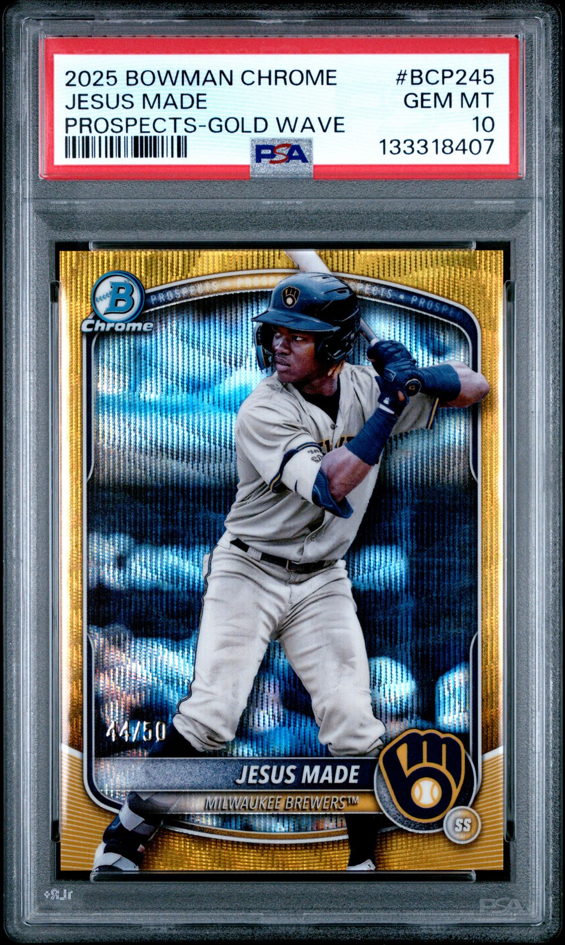 2025 Bowman Chrome Prospects Jesus Made #Bcp245 (Prospects-Gold Wave) Gem Mt 10 front