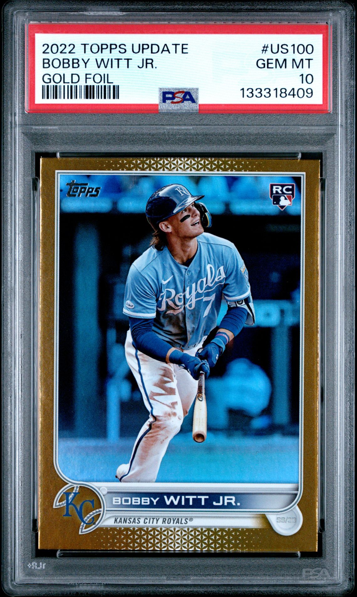 2022 Topps Update Bobby Witt Jr. #Us100 (Gold Foil) Gem Mt 10 front