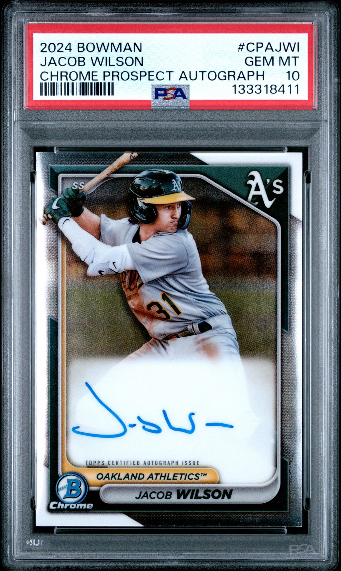 2024 Bowman Chrome Prospect Autographs Jacob Wilson #Cpajwi Gem Mt 10 front