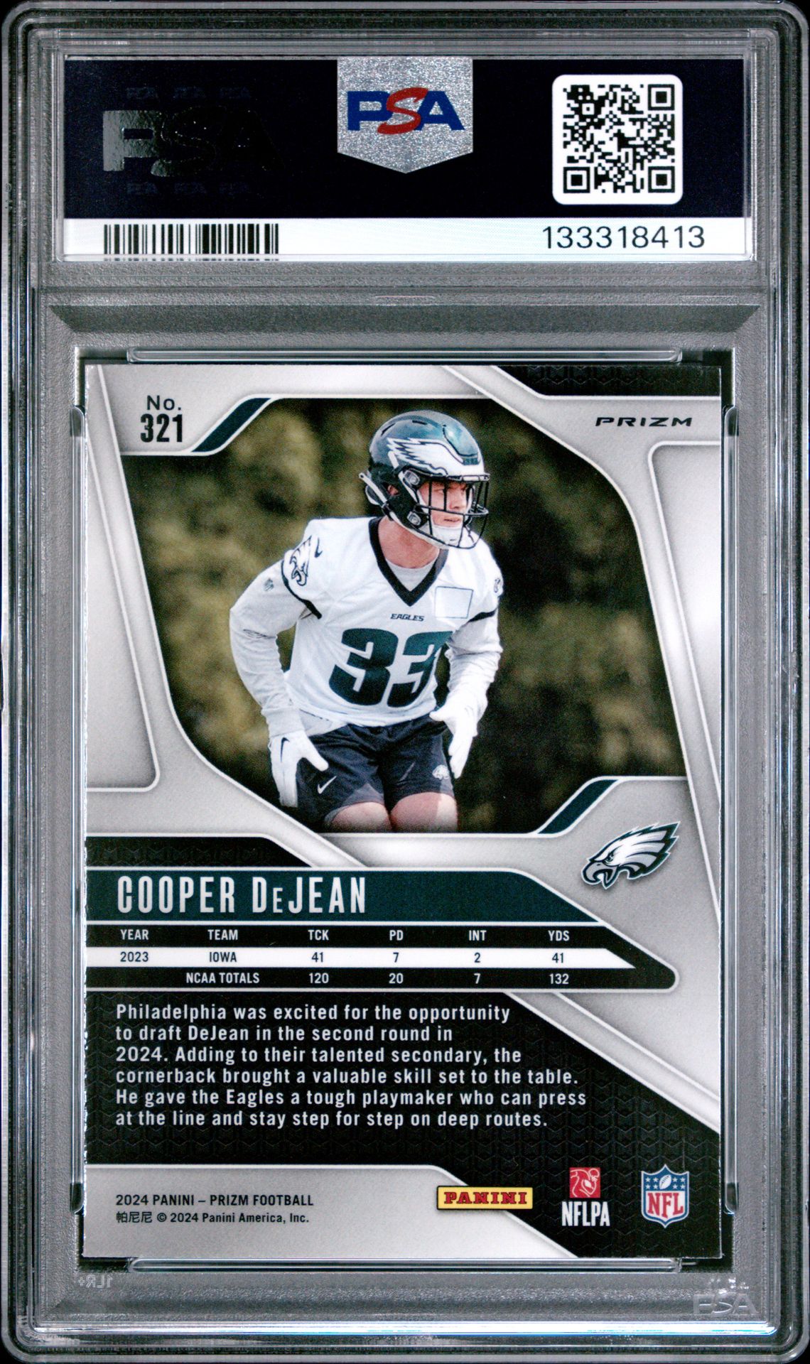 2024 Panini Prizm Cooper Dejean #321 (Lazer Prizm) Mint 9 back