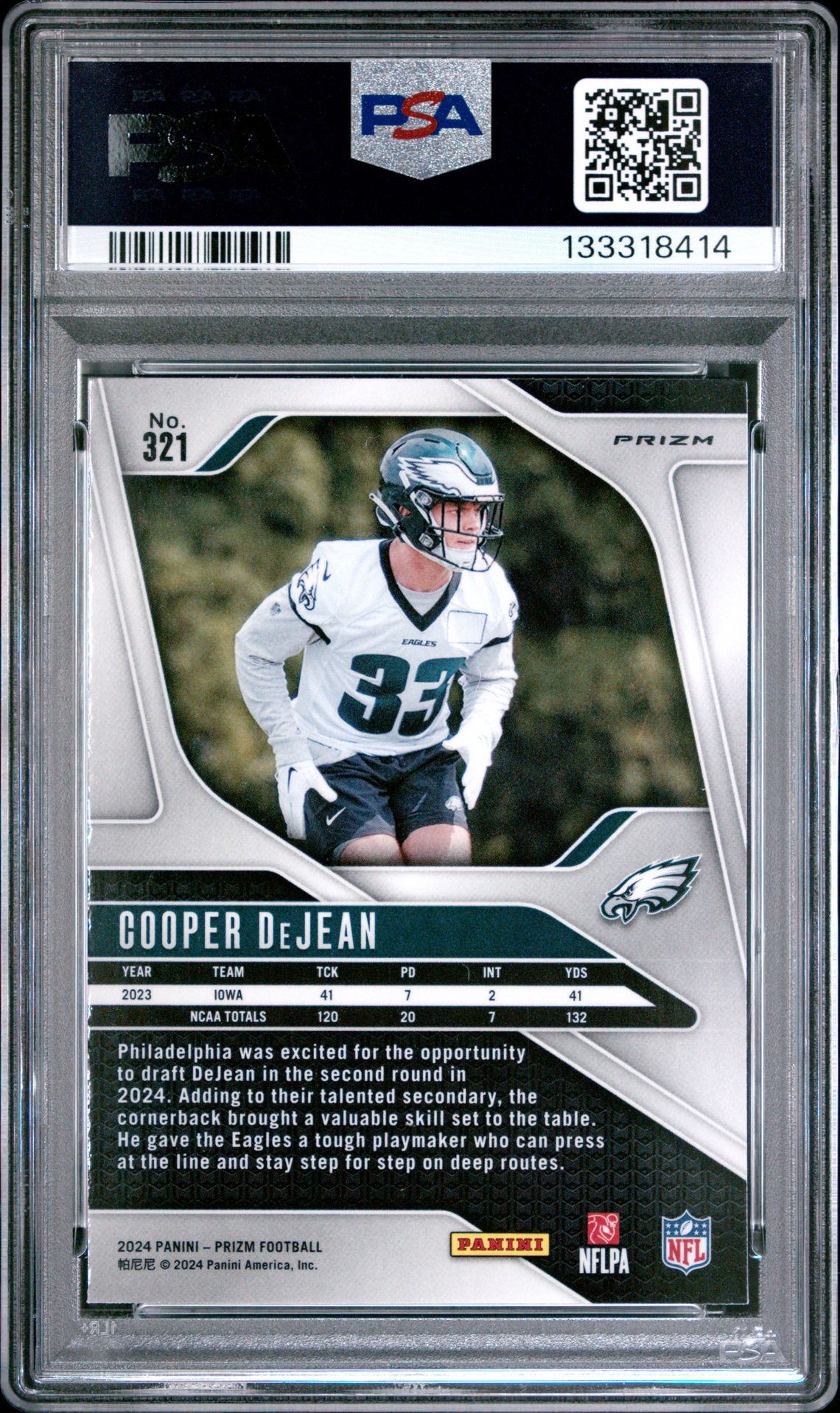 2024 Panini Prizm Cooper Dejean #321 (Lazer Prizm) Gem Mt 10 back