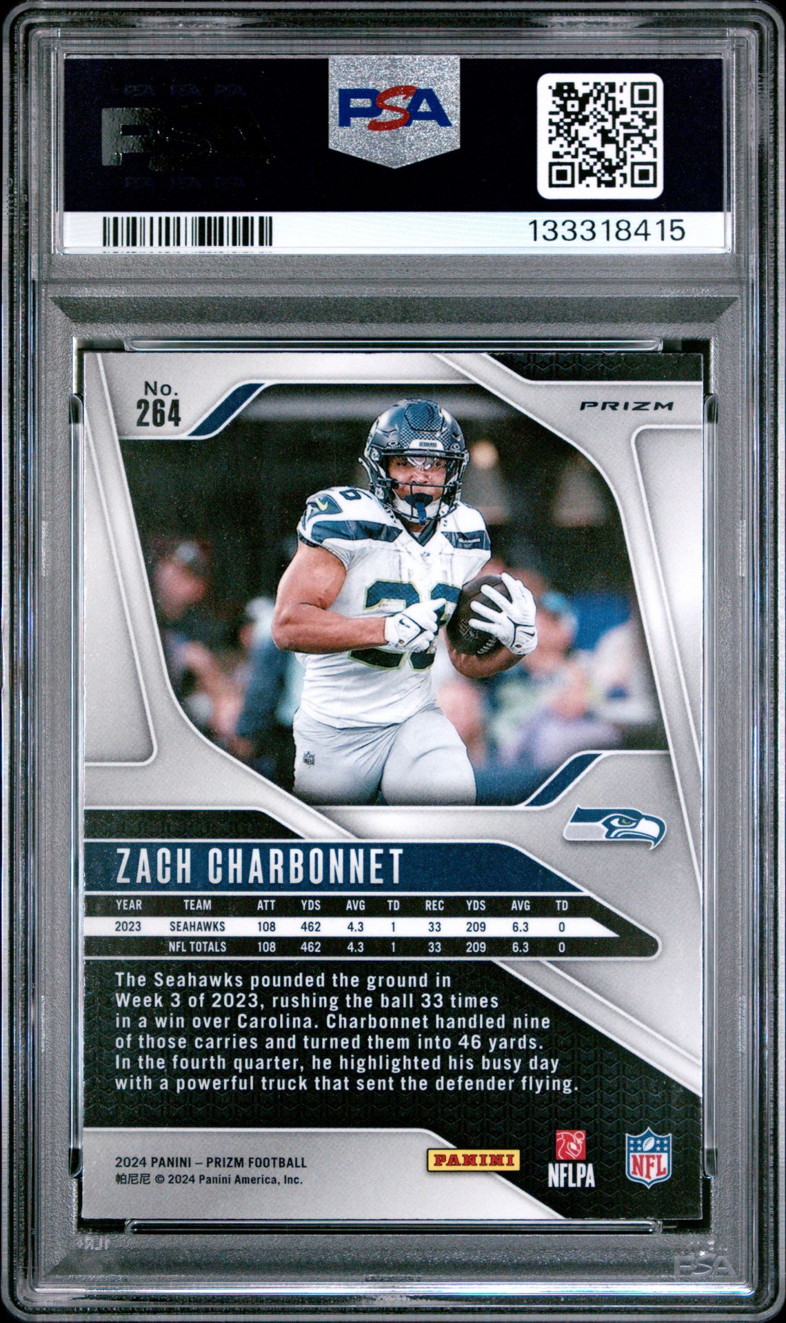 2024 Panini Prizm Zach Charbonnet #264 (Red Sparkle) Mint 9 back