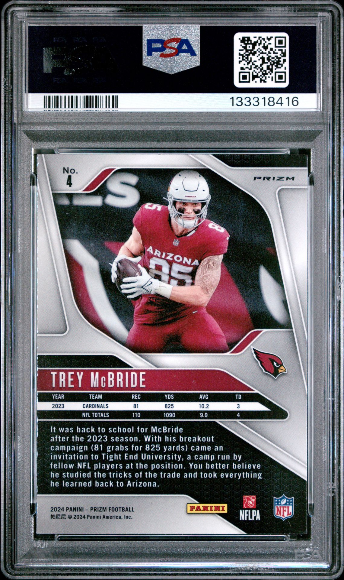 2024 Panini Prizm Trey Mcbride #4 (Red Sparkle) Gem Mt 10 back