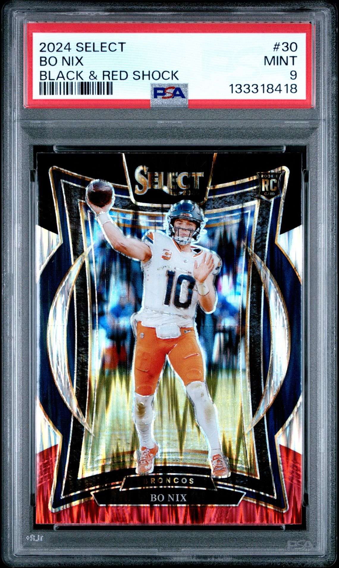 2024 Panini Select Bo Nix #30 (Black & Red Shock) Mint 9 front