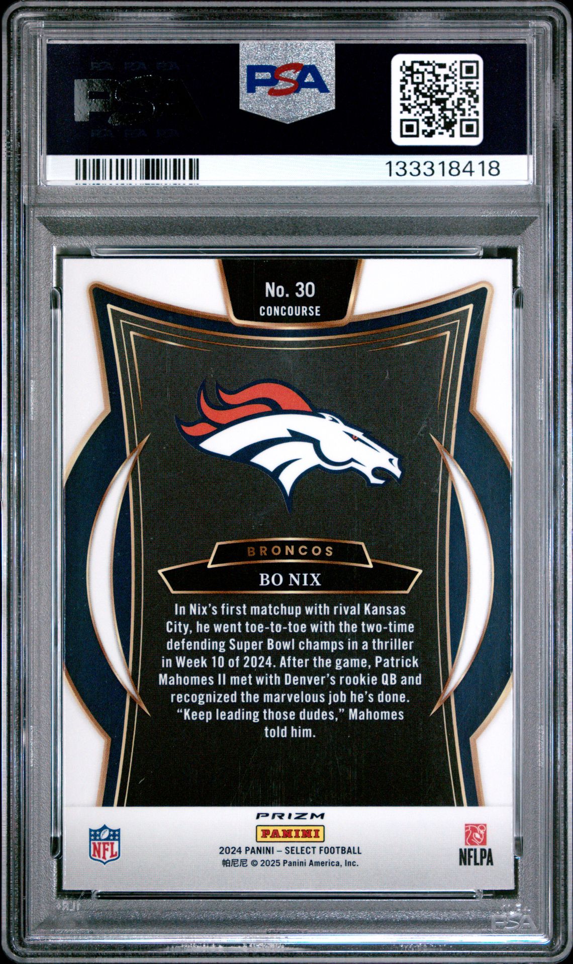 2024 Panini Select Bo Nix #30 (Black & Red Shock) Mint 9 back