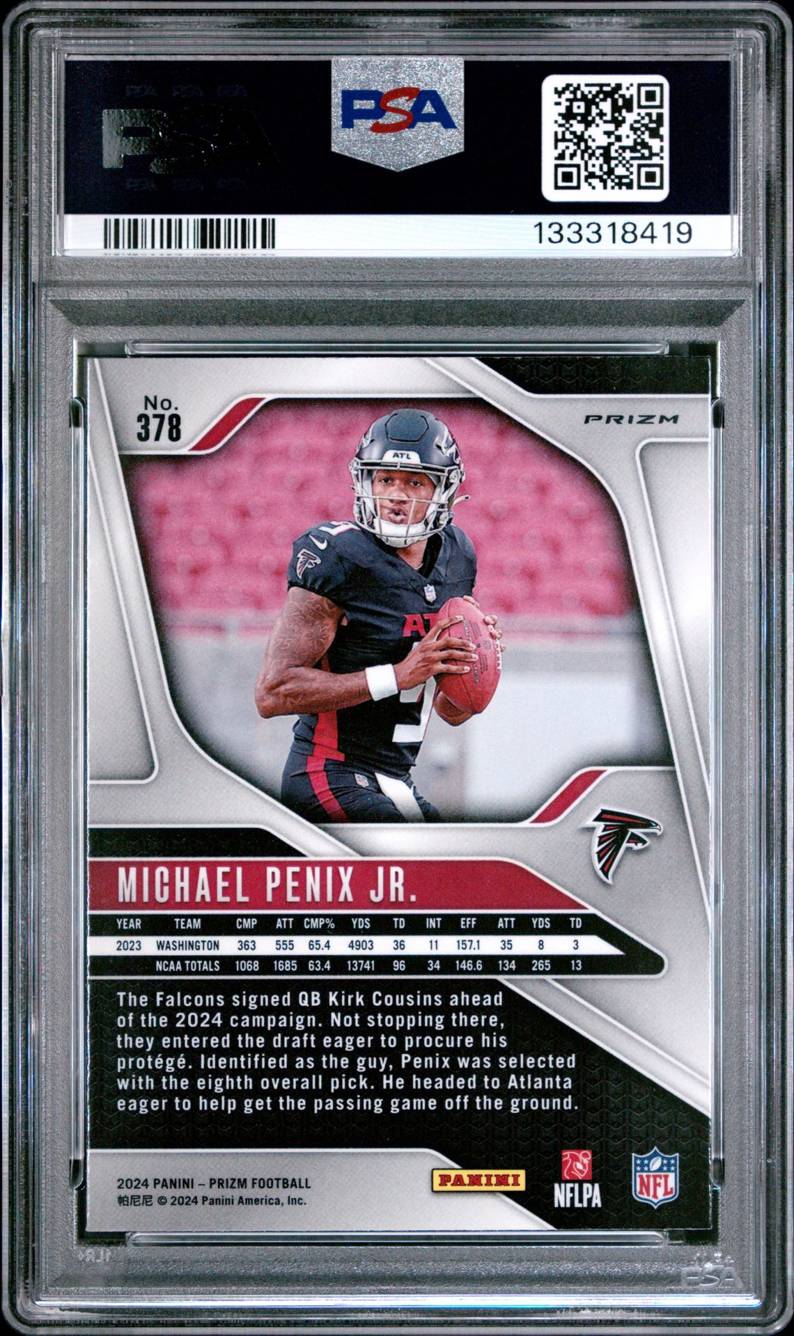 2024 Panini Prizm Michael Penix Jr. #378 (Lazer Prizm) Mint 9 back