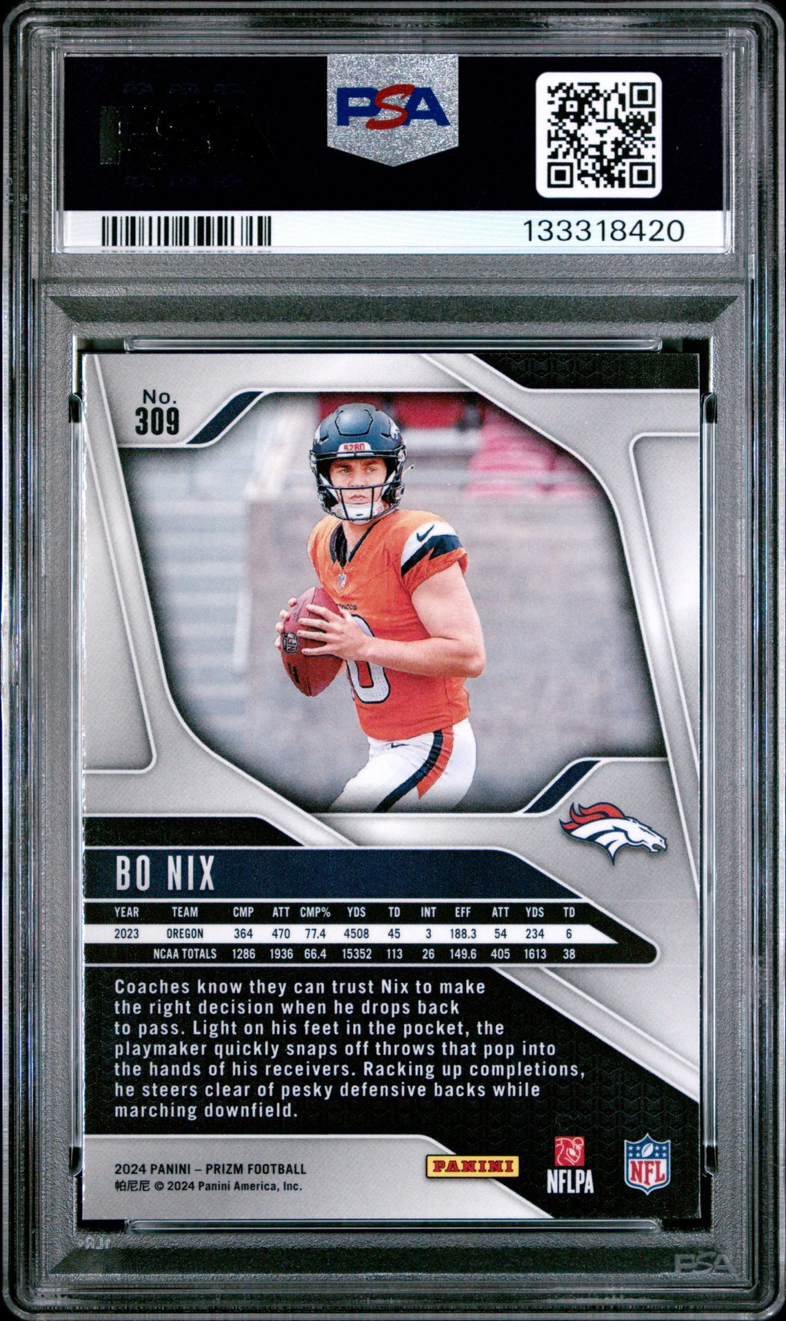 2024 Panini Prizm Bo Nix #309 Mint 9 back