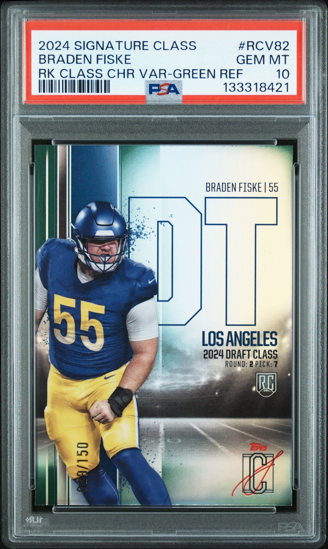 2024 Topps Signature Class Rookie Class Base Chrome Variation Braden Fiske #Rcv82 (Rk Class Chr Var-Green Ref) Gem Mt 10 front