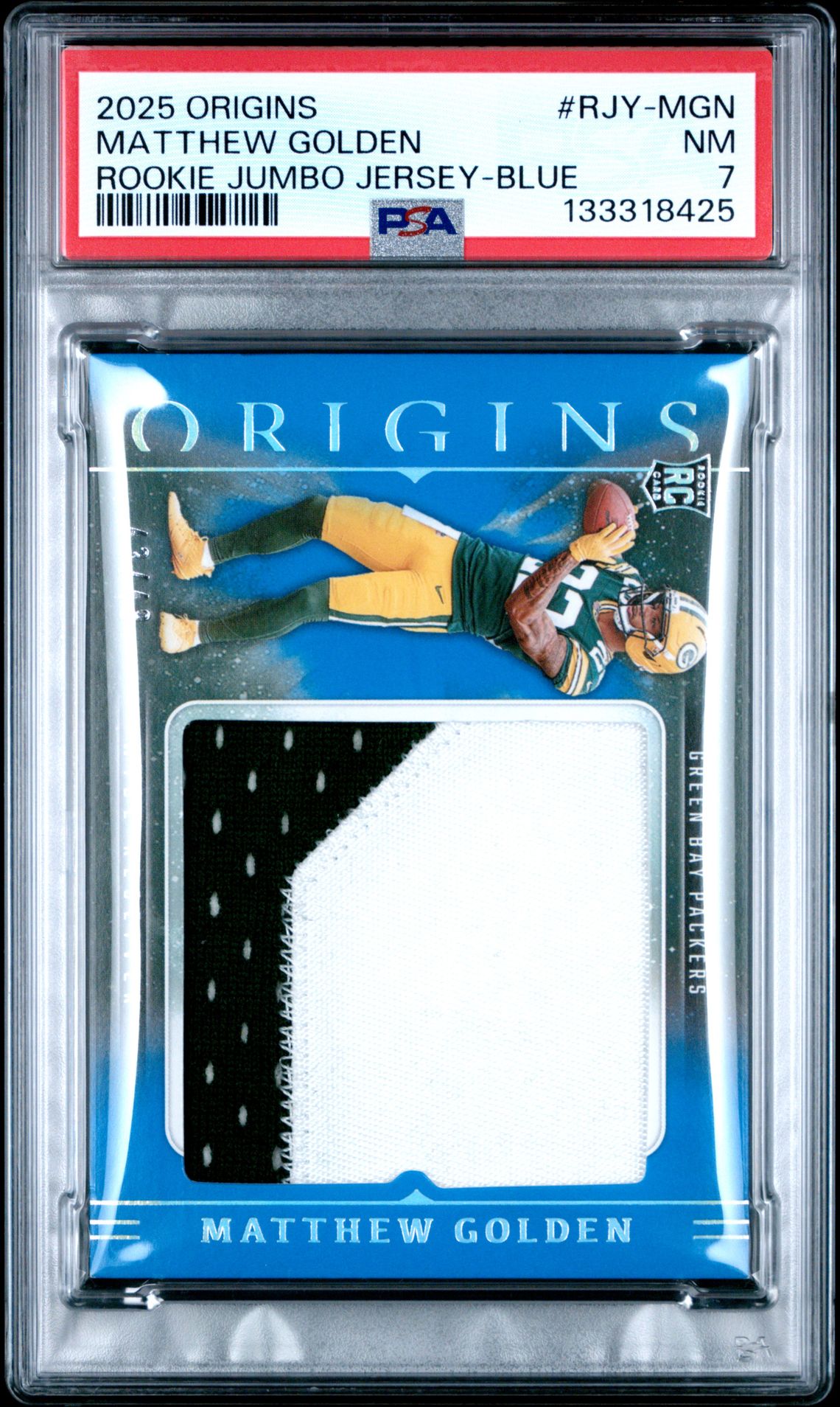 2025 Panini Origins Rookie Jumbo Jerseys Matthew Golden #Rjy-Mgn (Rookie Jumbo Jersey-Blue) Nm 7 front