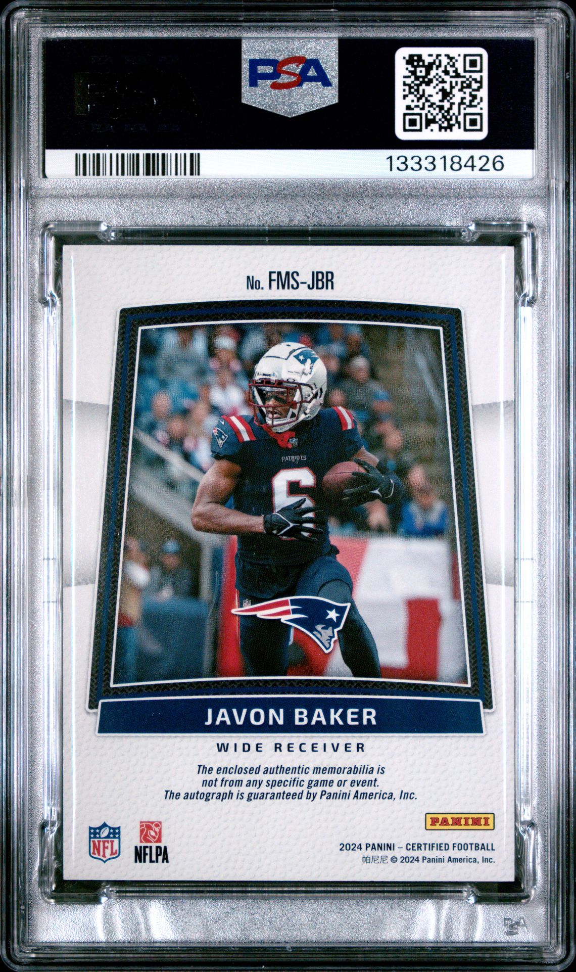 2024 Panini Certified Freshman Fabric Mirror Signatures Javon Baker #Fmsjbr (Freshman Fabric Mir Sig-Org) Mint 9 back