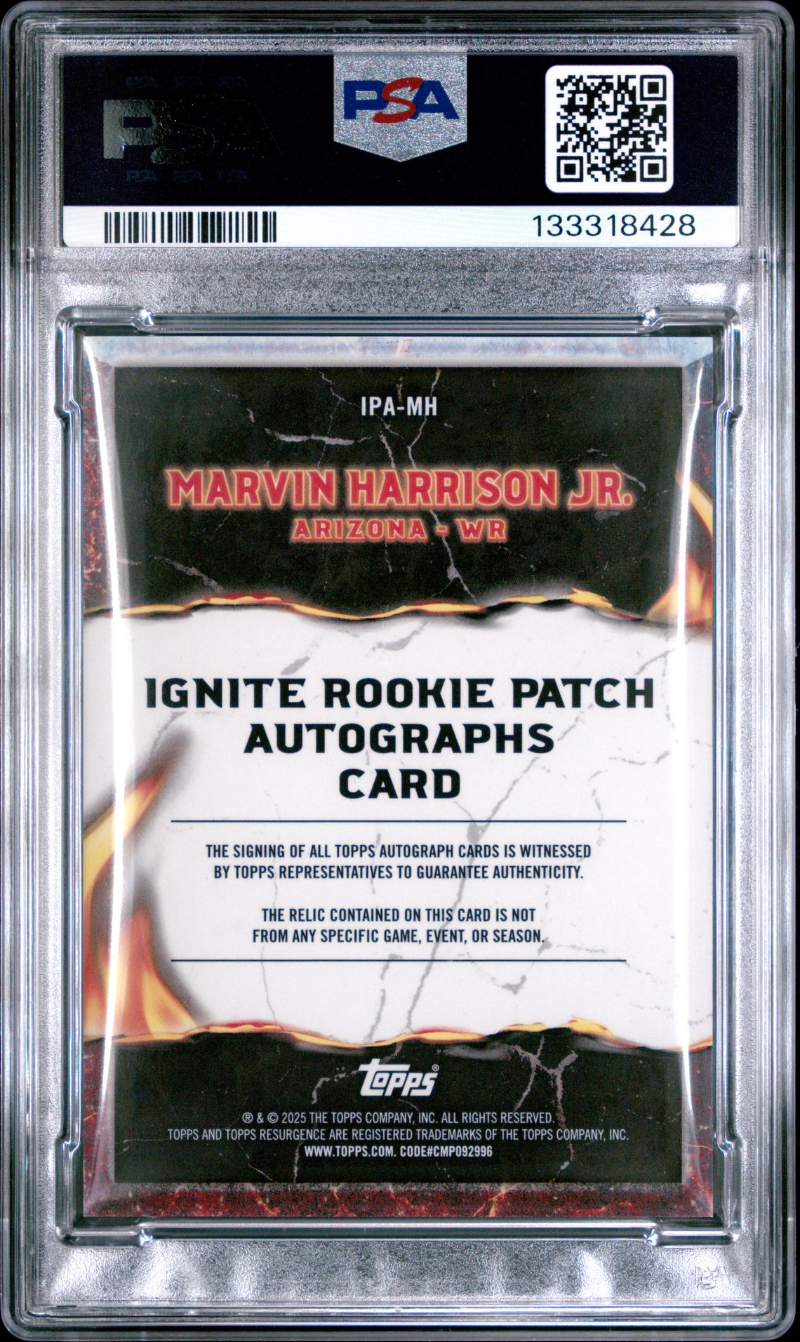 2024 Topps Resurgence Ignite Rookie Patch Autographs Marvin Harrison Jr. #Ipamh Gem Mt 10 back
