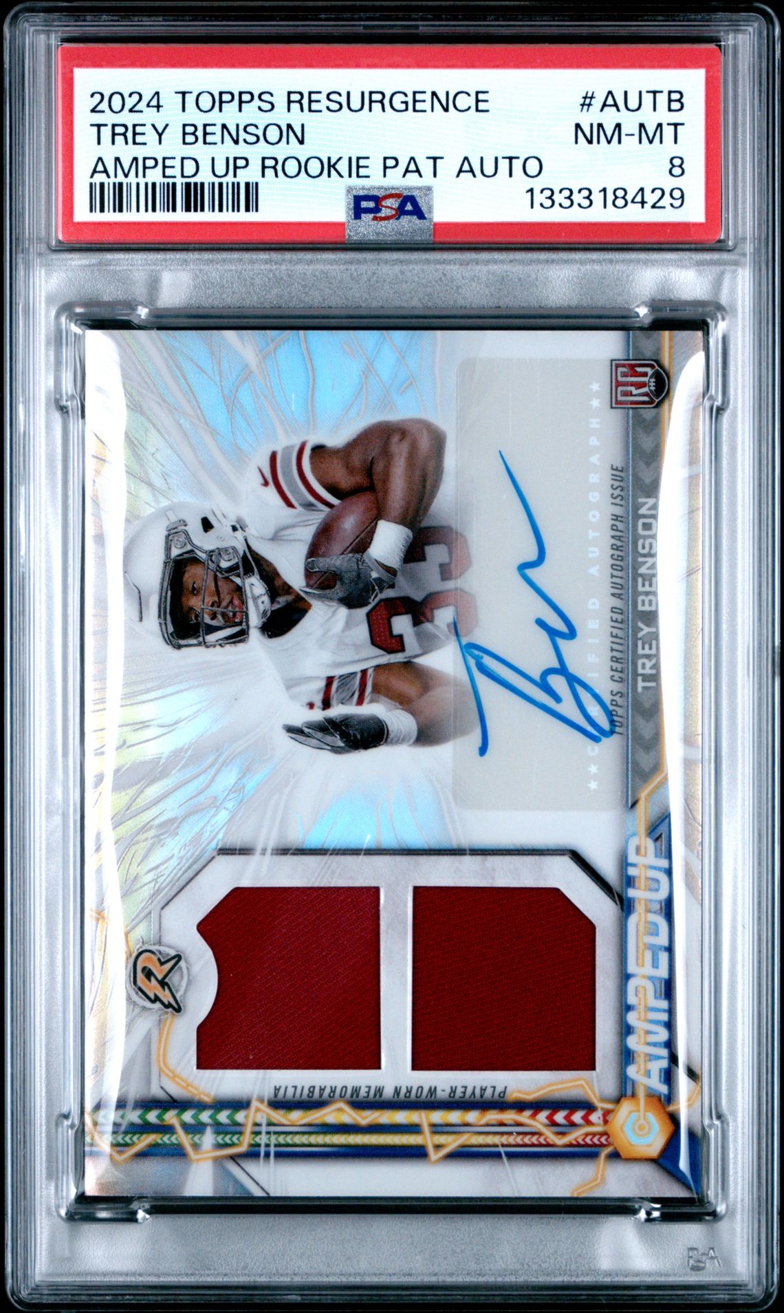 2024 Topps Resurgence Amped Up Rookie Patch Autographs Trey Benson #Autb Nm-Mt 8 front