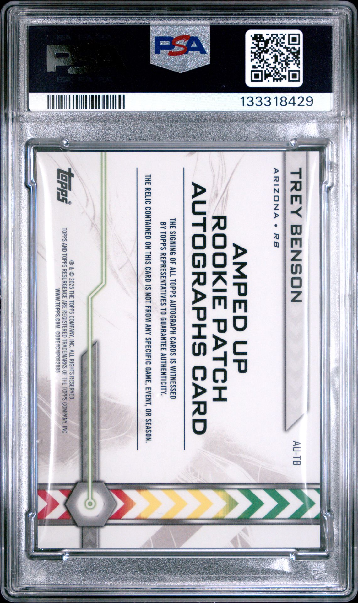 2024 Topps Resurgence Amped Up Rookie Patch Autographs Trey Benson #Autb Nm-Mt 8 back