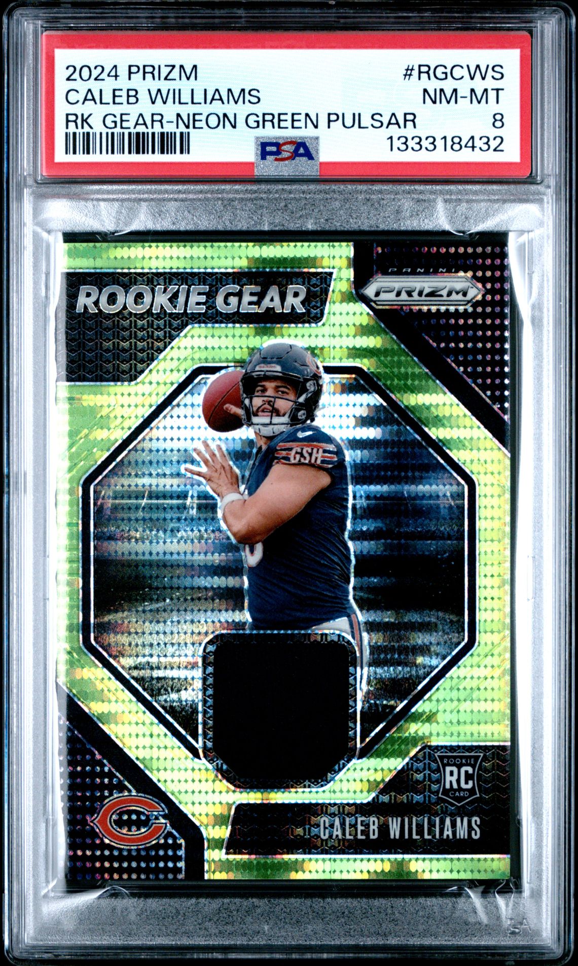 2024 Panini Prizm Rookie Gear Caleb Williams #Rgcws (Rk Gear-Neon Green Pulsar) Nm-Mt 8 front