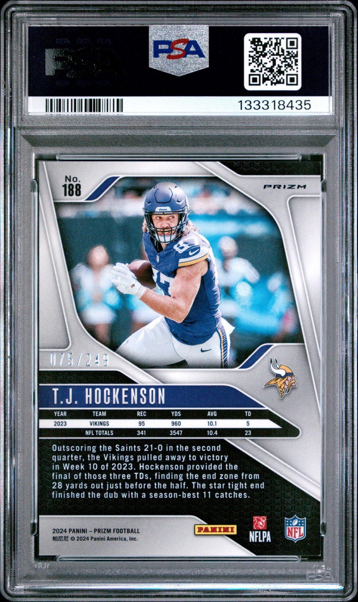 2024 Panini Prizm Tj Hockenson #188 (Orange Prizm) Mint 9 back