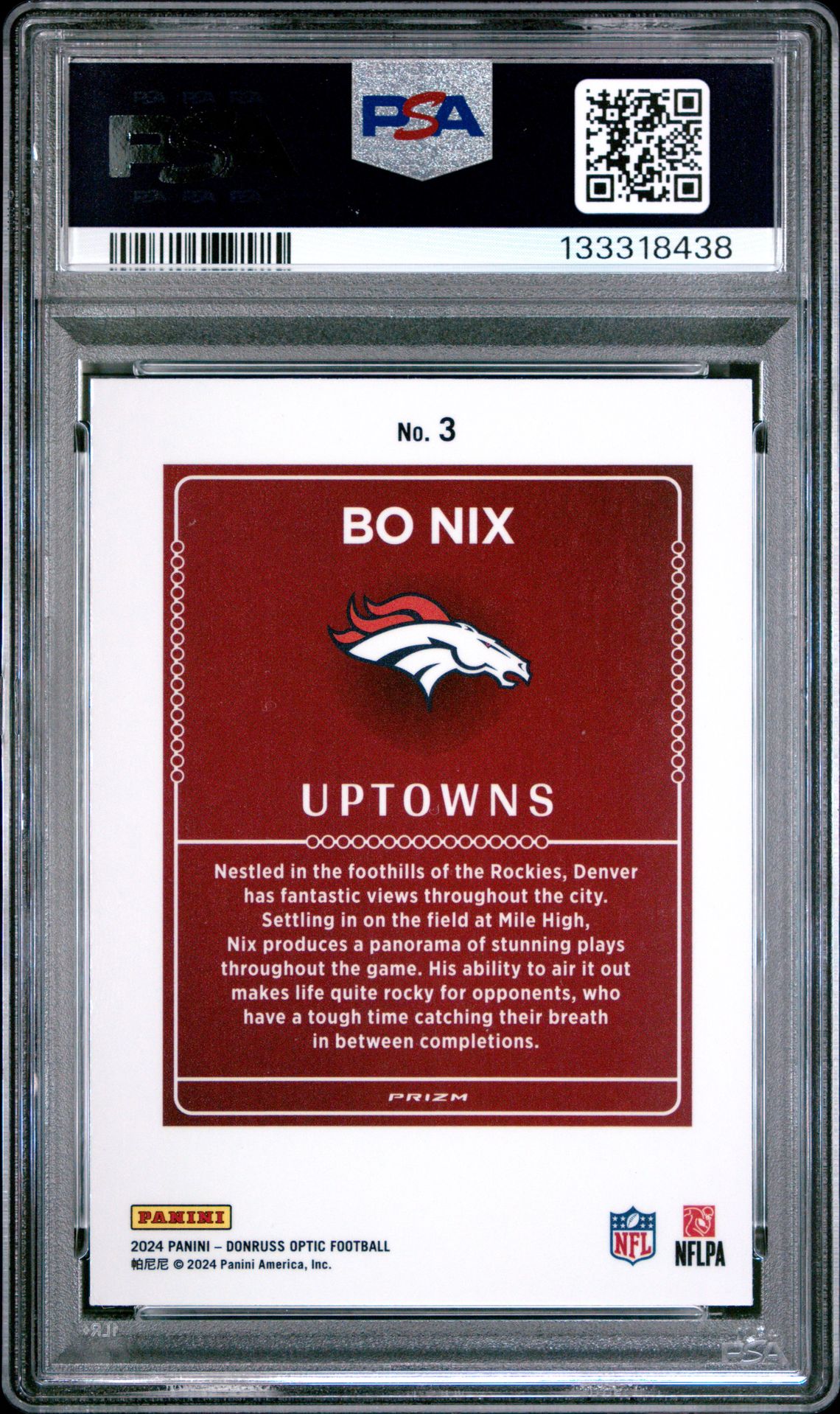 2024 Panini Donruss Optic Uptowns Bo Nix #3 Mint 9 back