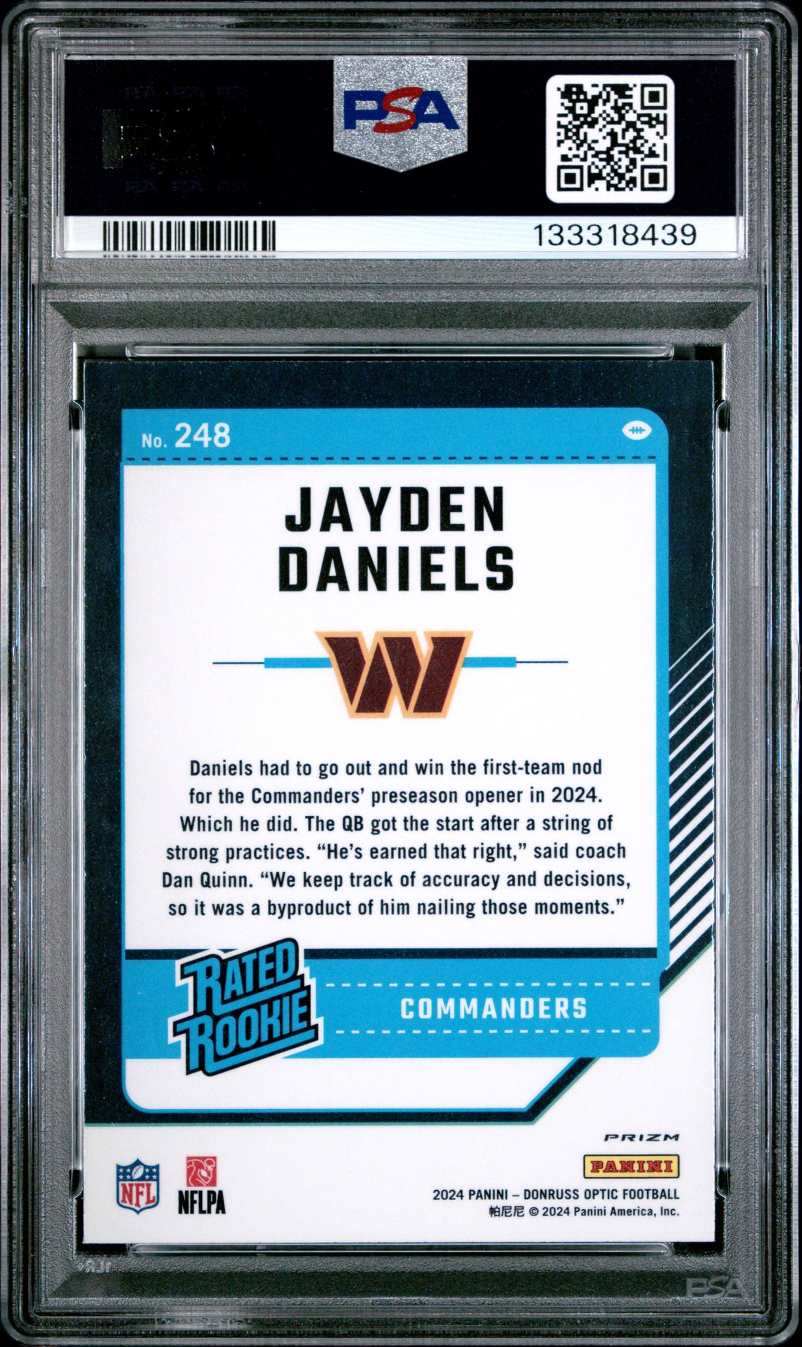 2024 Panini Donruss Optic Jayden Daniels #248 (Holo) Gem Mt 10 back