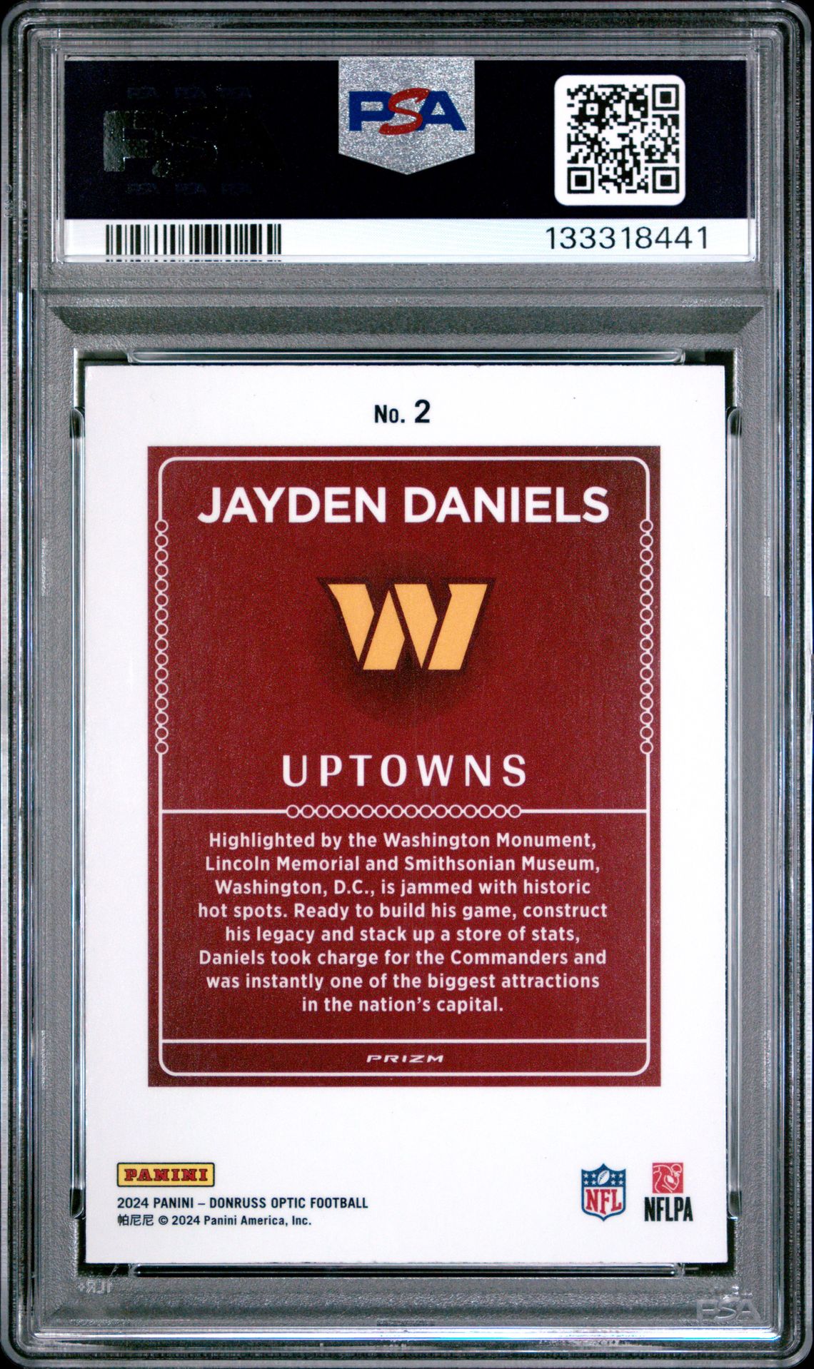 2024 Panini Donruss Optic Uptowns Jayden Daniels #2 Gem Mt 10 back