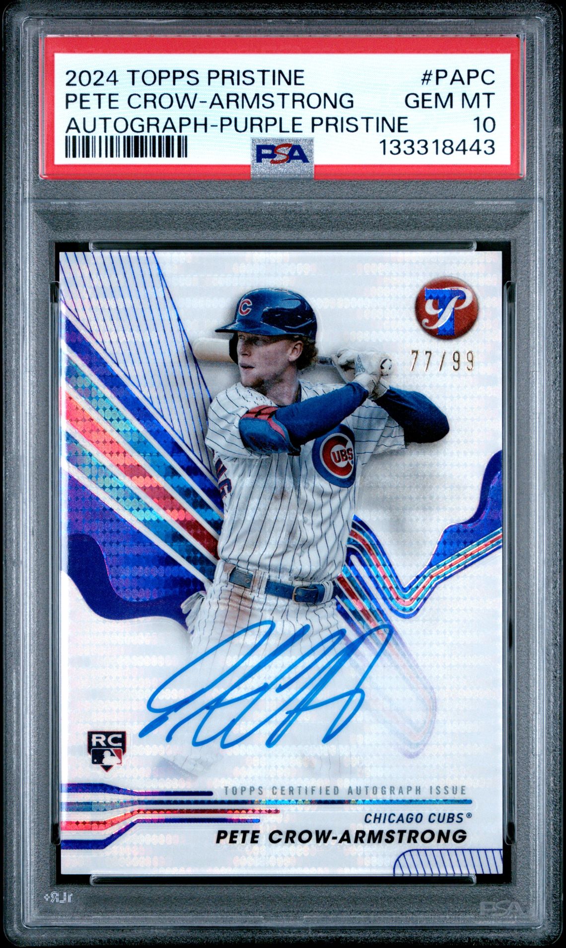2024 Topps Pristine Pristine Autographs Pete Crow-Armstrong #Papc (Autograph-Purple Pristine) Gem Mt 10 front