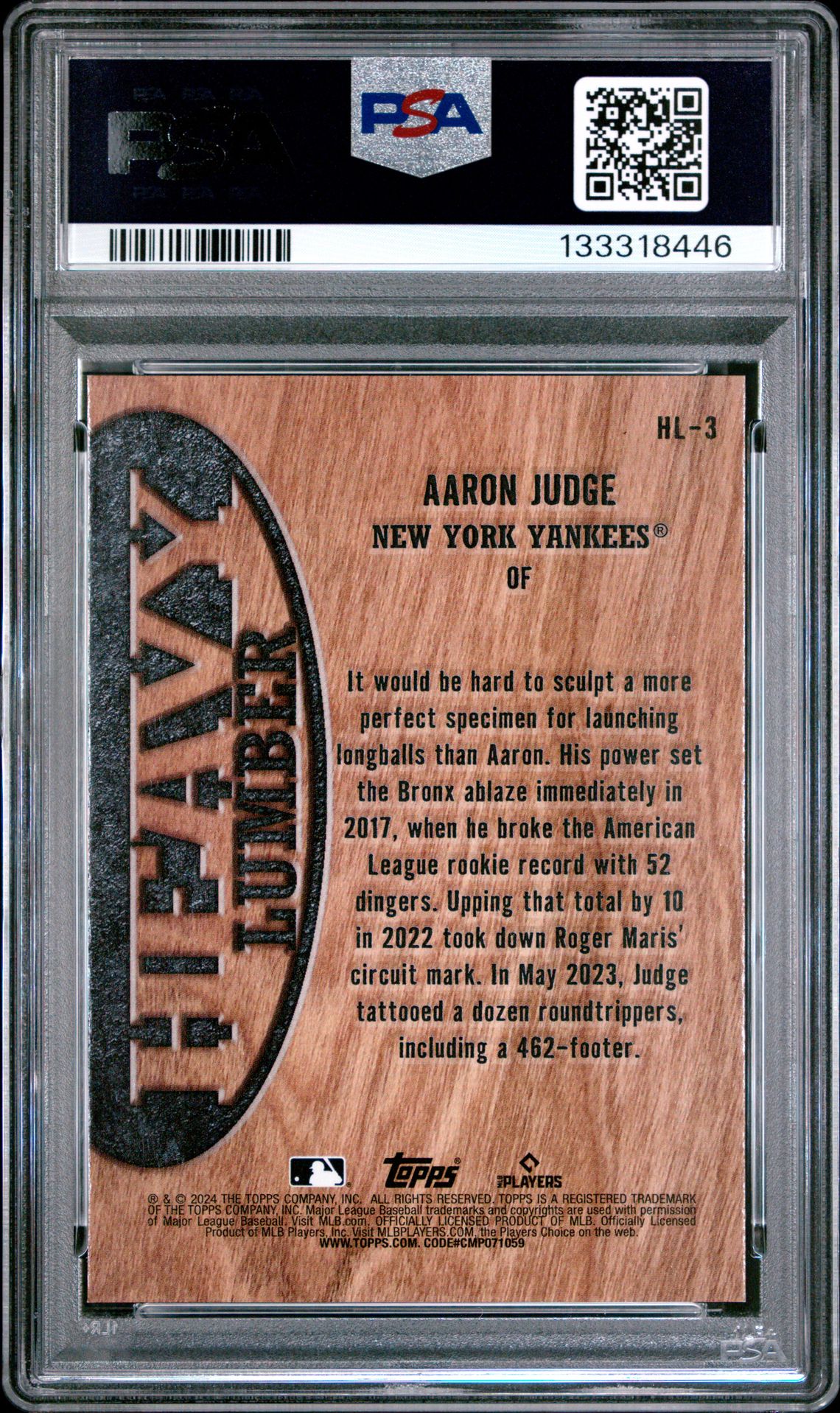 2024 Topps Heavy Lumber Aaron Judge #Hl3 Gem Mt 10 back