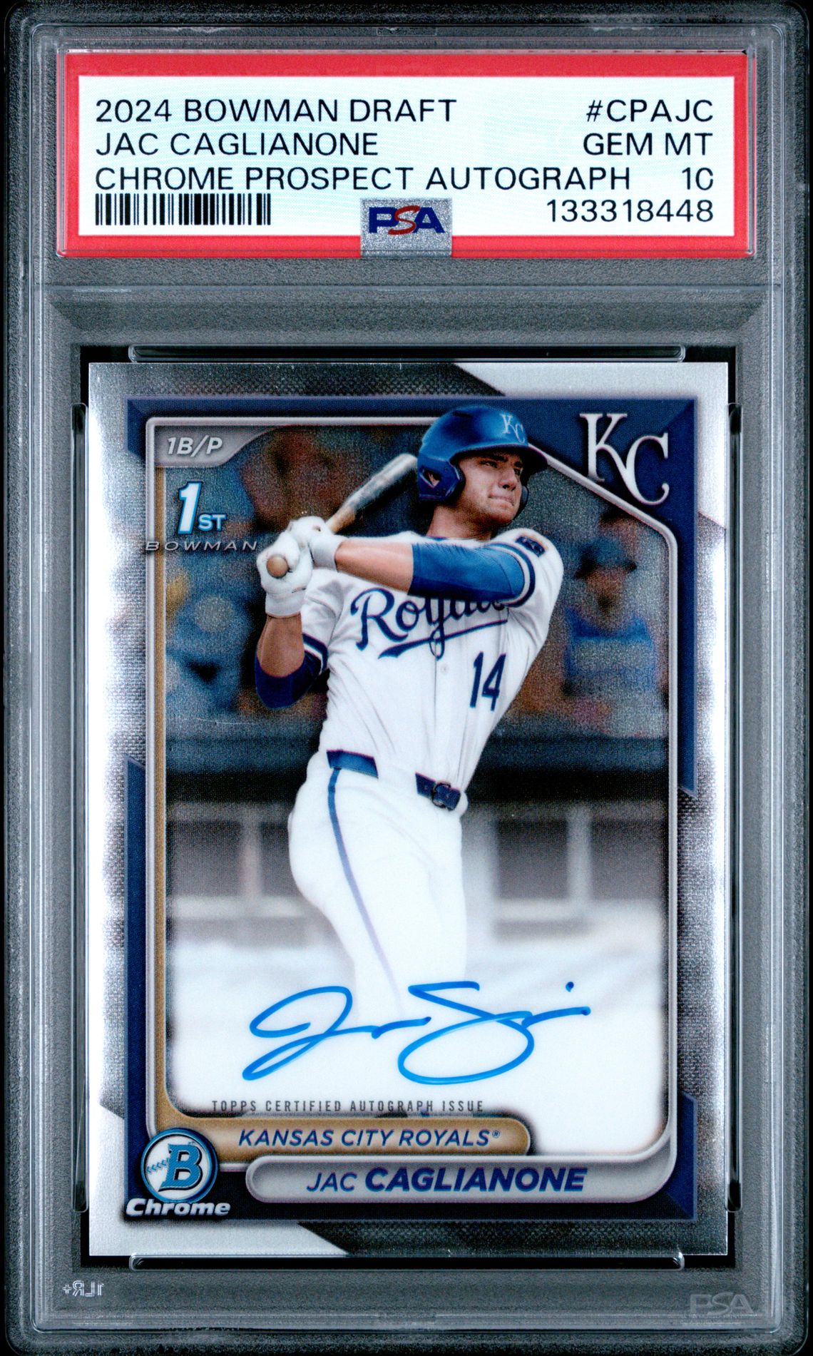 2024 Bowman Draft Chrome Prospect Autographs Jac Caglianone #Cpajc Gem Mt 10 front