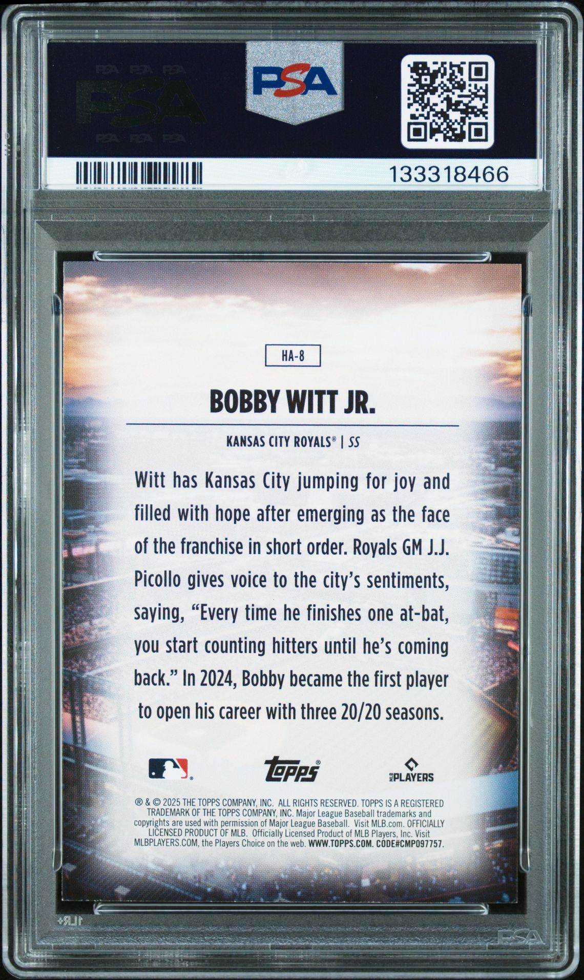 2025 Topps Home Field Advantage Bobby Witt Jr. #Ha8 Nm-Mt 8 back