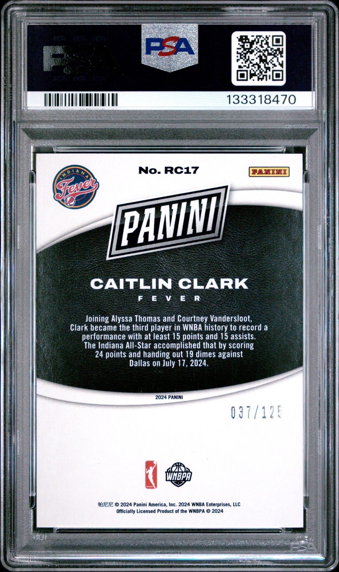 2024 Panini Black Friday Rookies Caitlin Clark #Rc17 (Rookies-Red) Gem Mt 10 back