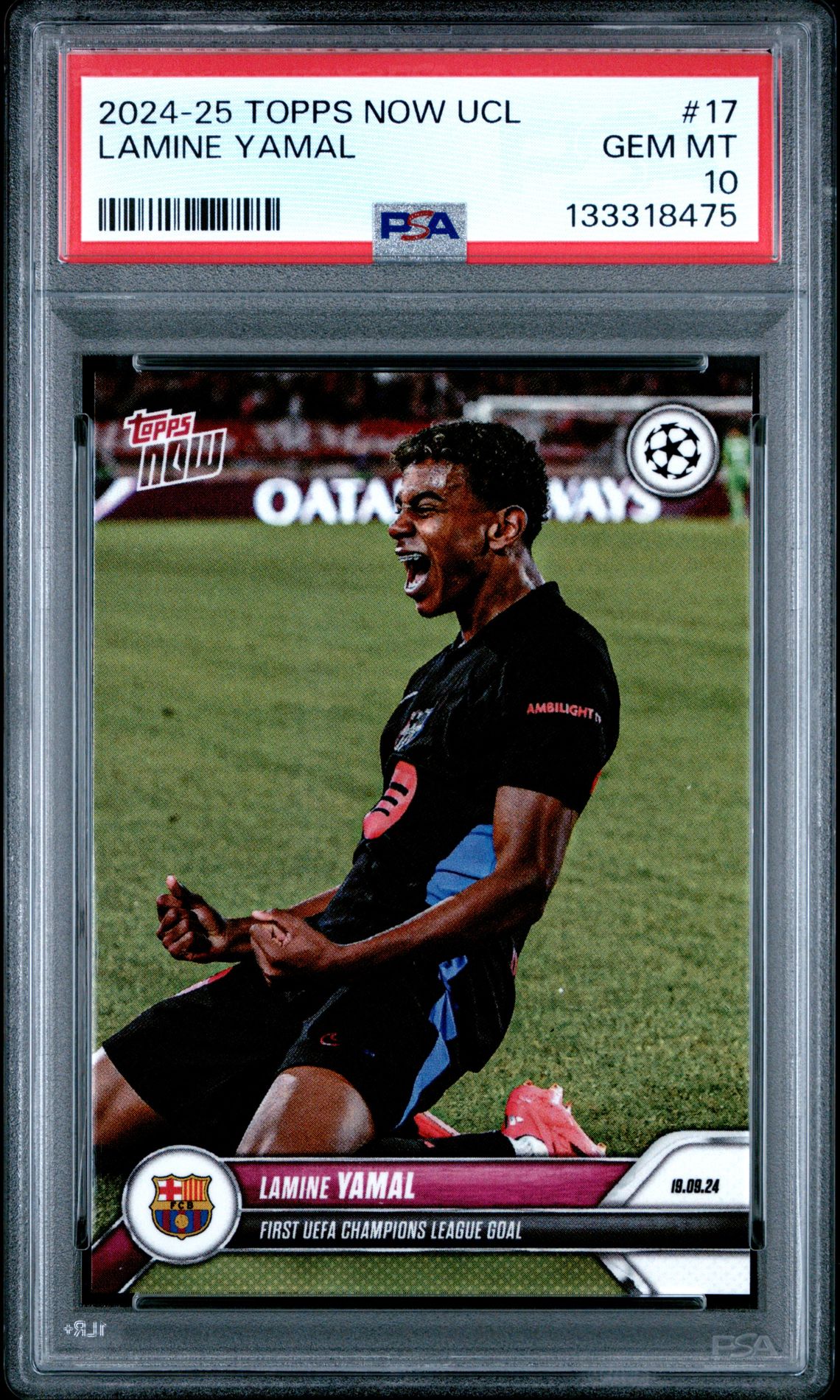 2024-25 Topps Now Uefa Champions League Lamine Yamal #17 Gem Mt 10 front view - PSA graded GEM MT 10