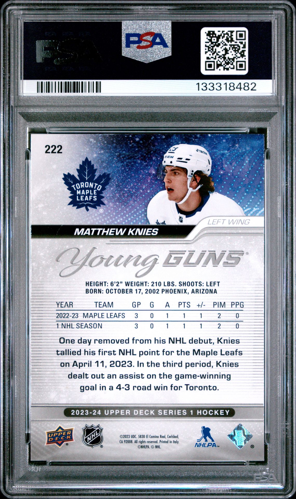 2023 Upper Deck Matthew Knies #222 Nm-Mt 8 back