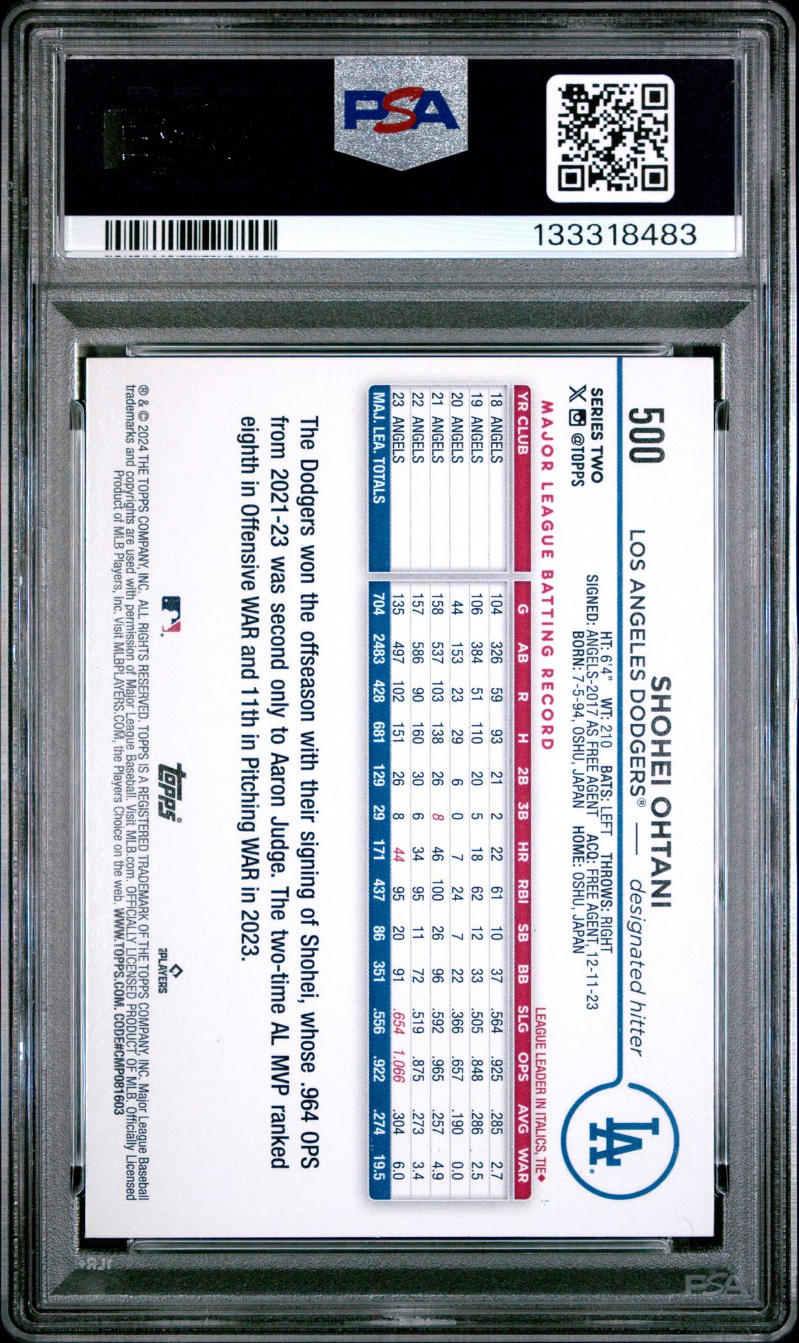 2024 Topps Shohei Ohtani #500 (Holiday) Gem Mt 10 back