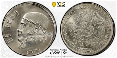 1975-Mo Peso KM-460 Short Wide Date MS64