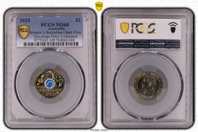 2025 $2 Women’s Australian Open Blue Envelope Privy Colorized MS68