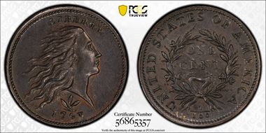 1793 1C Wreath, Vine and Bars AU58BN