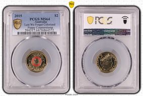 2015 $2 Lest We Forget Colorized Poppy Counterstamp MS64