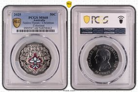 2025 50C Festive Florals - Christmas Colorized MS68