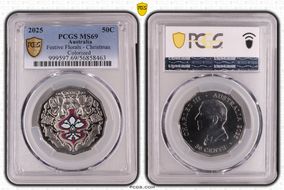 2025 50C Festive Florals - Christmas Colorized MS69