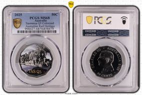 2025 50C Tasmania Q5 Colorized Australian Rail Heritage MS68